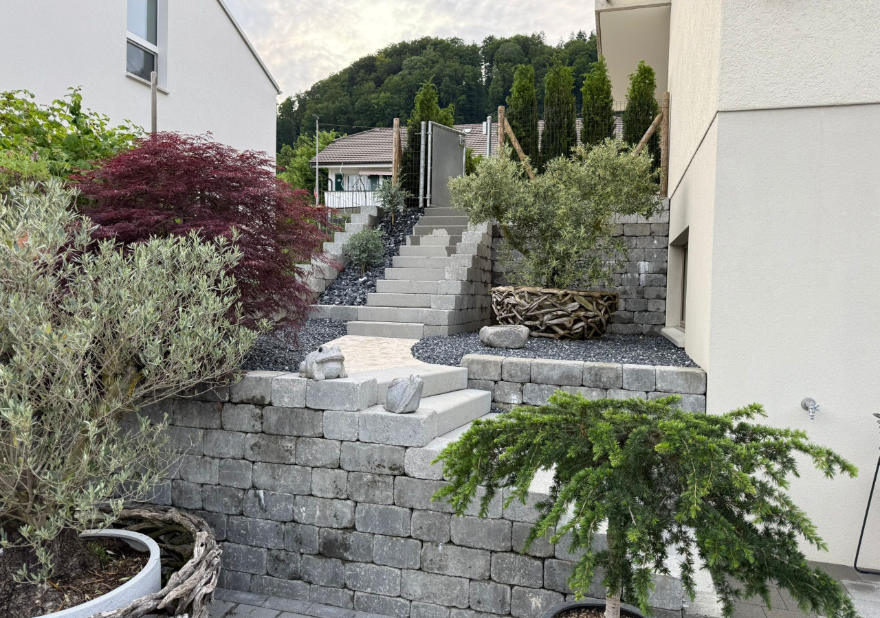 Der Garten nach der Umgestaltung: harmonisch, strukturiert und bereit zum Geniessen.